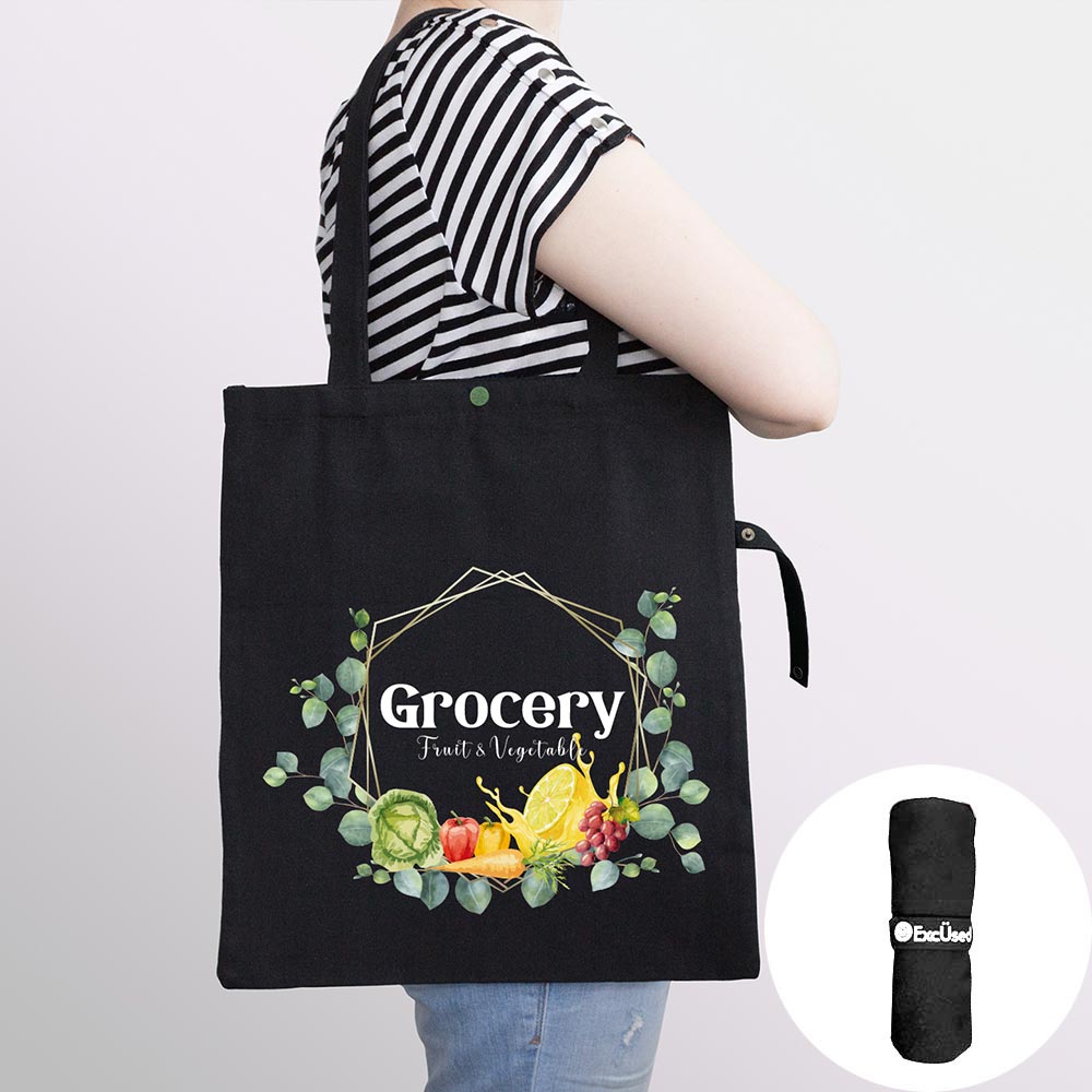 Madeline Love Black Grocery Fruit Vegetable Message Printed Foldable Eco Bag - Bags & Wallets