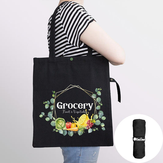 Madeline Love Black Grocery Fruit Vegetable Message Printed Foldable Eco Bag - Bags & Wallets