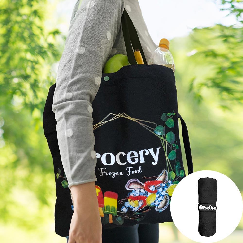 Madeline Love Black Grocery Frozen Food Message Printed Foldable Eco Bag - Bags & Wallets