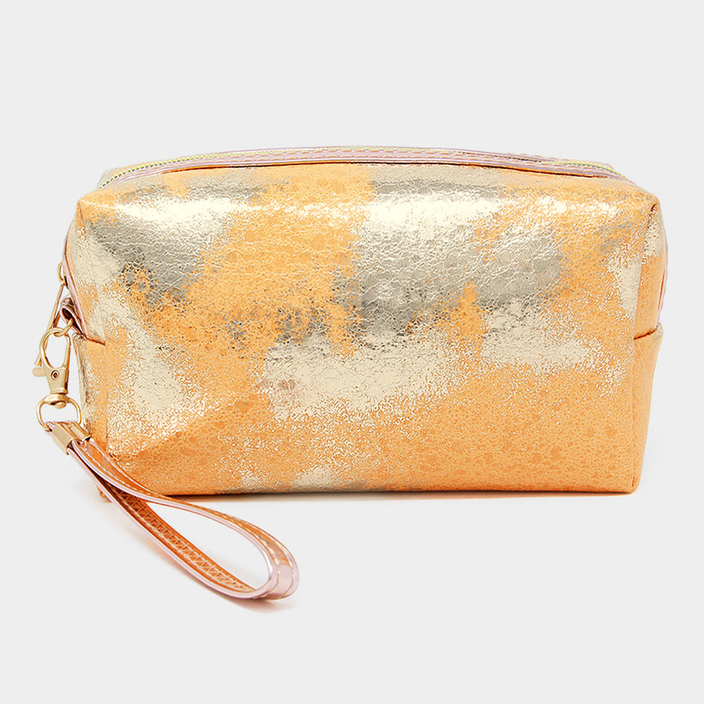 Madeline Love Beige Lurex Ombre Foiled Wristlet Cosmetic Pouch Bag - Beauty & Cosmetics