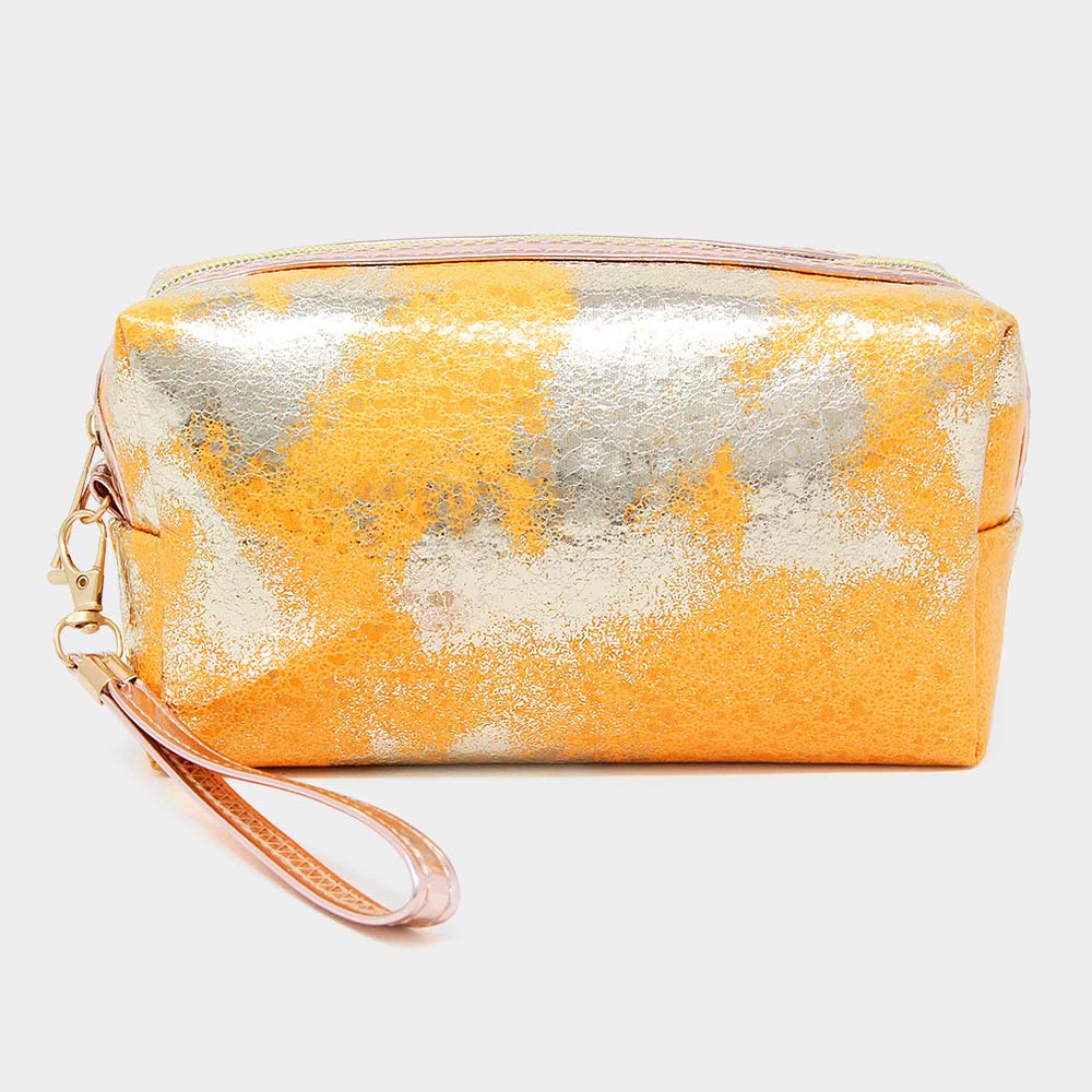 Madeline Love Mustard Lurex Ombre Foiled Wristlet Cosmetic Pouch Bag - Beauty & Cosmetics
