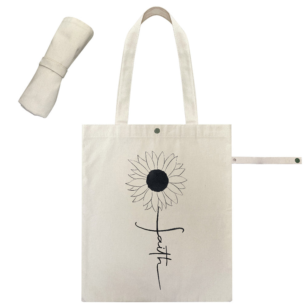 Madeline Love Ivory Faith Sunflower Printed Foldable Eco Bag - Bags & Wallets - desc