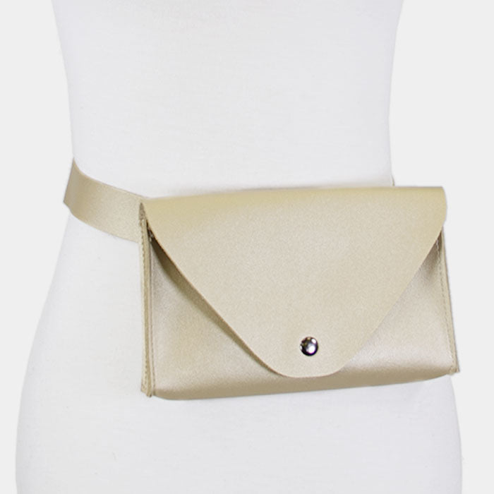 Madeline Love Gold Faux Leather Solid Envelope Fanny Pack - Bags & Wallets