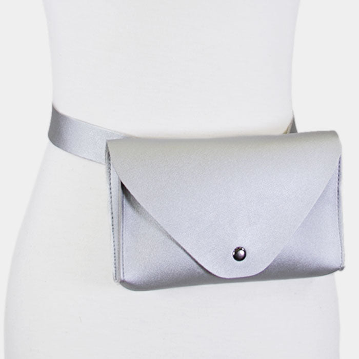 Madeline Love Silver Faux Leather Solid Envelope Fanny Pack - Bags & Wallets
