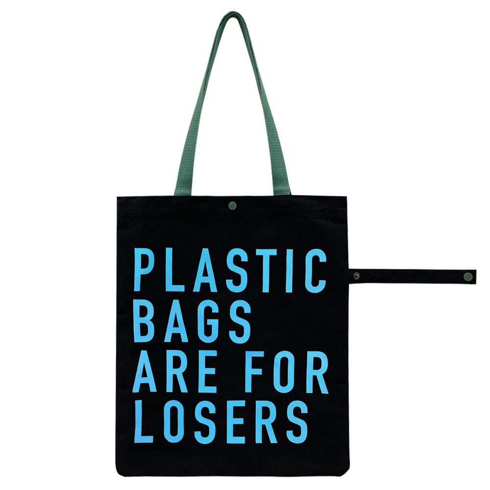 Madeline Love Black PLASTIC BAGS ARE... Message Printed Foldable Eco Bag - Bags & Wallets - desc