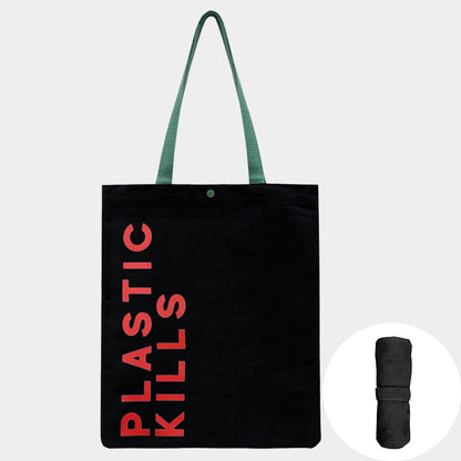 Madeline Love Black PLASTIC KILLS Message Printed Foldable Eco Bag - Bags & Wallets