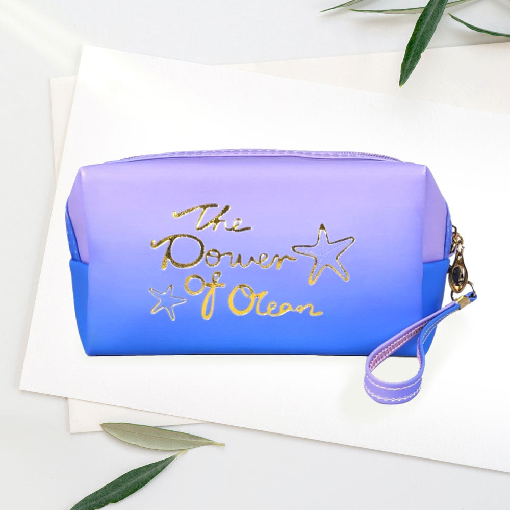 Madeline Love Blue The Power of Ocean Message Starfish Pointed Ombre Pouch Bag - Beauty & Cosmetics
