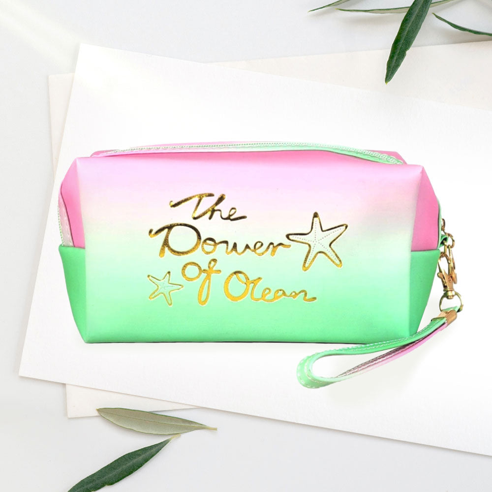 Madeline Love Green The Power of Ocean Message Starfish Pointed Ombre Pouch Bag - Beauty & Cosmetics