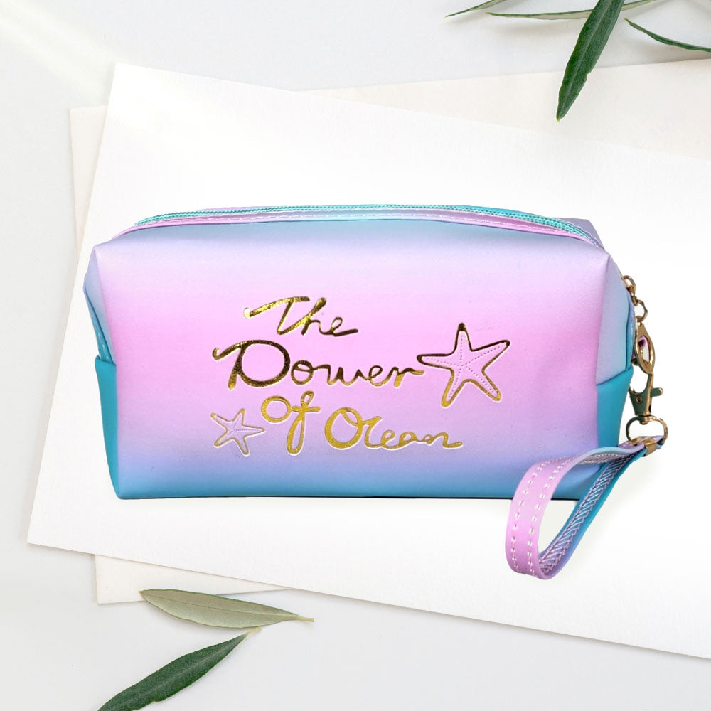 Madeline Love Pink The Power of Ocean Message Starfish Pointed Ombre Pouch Bag - Beauty & Cosmetics