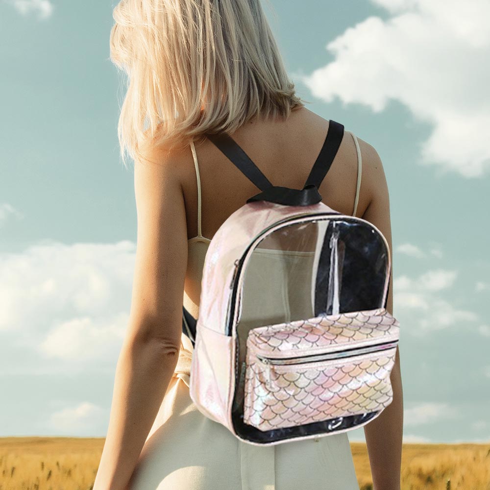 Madeline Love Clear, Pink Shimmery Clear Transparent Backpack - Bags & Wallets