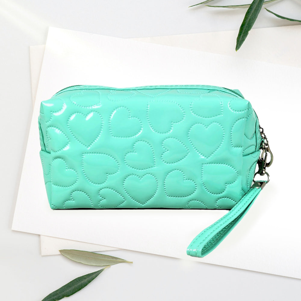 Heart Patterned Solid Pouch Bag