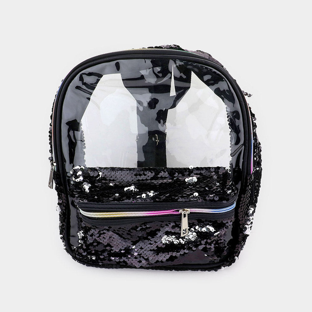 Madeline Love Black, Clear Sequin Rainbow Zipper Transparent Mini Backpack - Bags & Wallets