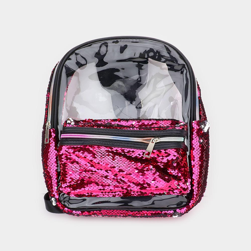 Madeline Love Clear, Fuchsia Sequin Rainbow Zipper Transparent Mini Backpack - Bags & Wallets