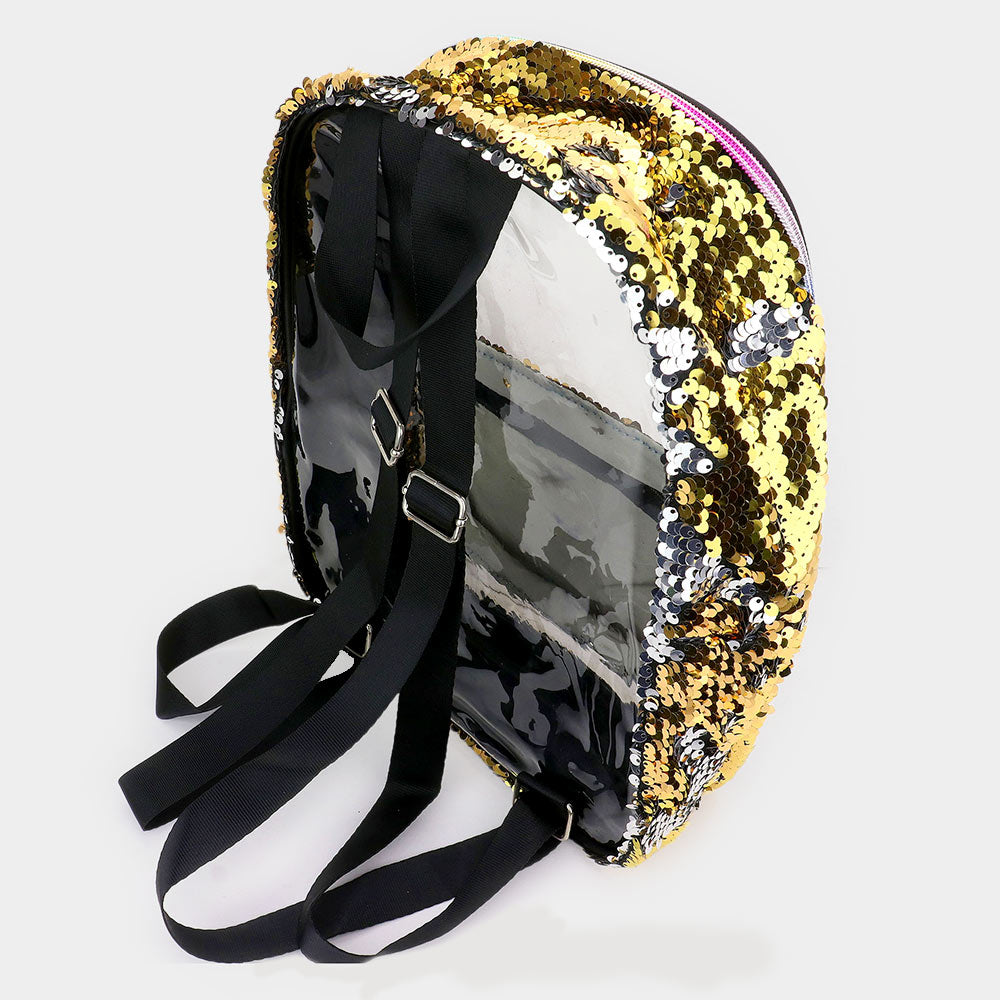 Madeline Love Clear, Gold Sequin Rainbow Zipper Transparent Mini Backpack - Bags & Wallets - desc