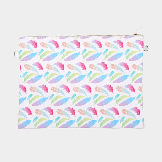 Madeline Love Multi Feather _ Faux saffiano zip clutch bag with strap - Bags & Wallets