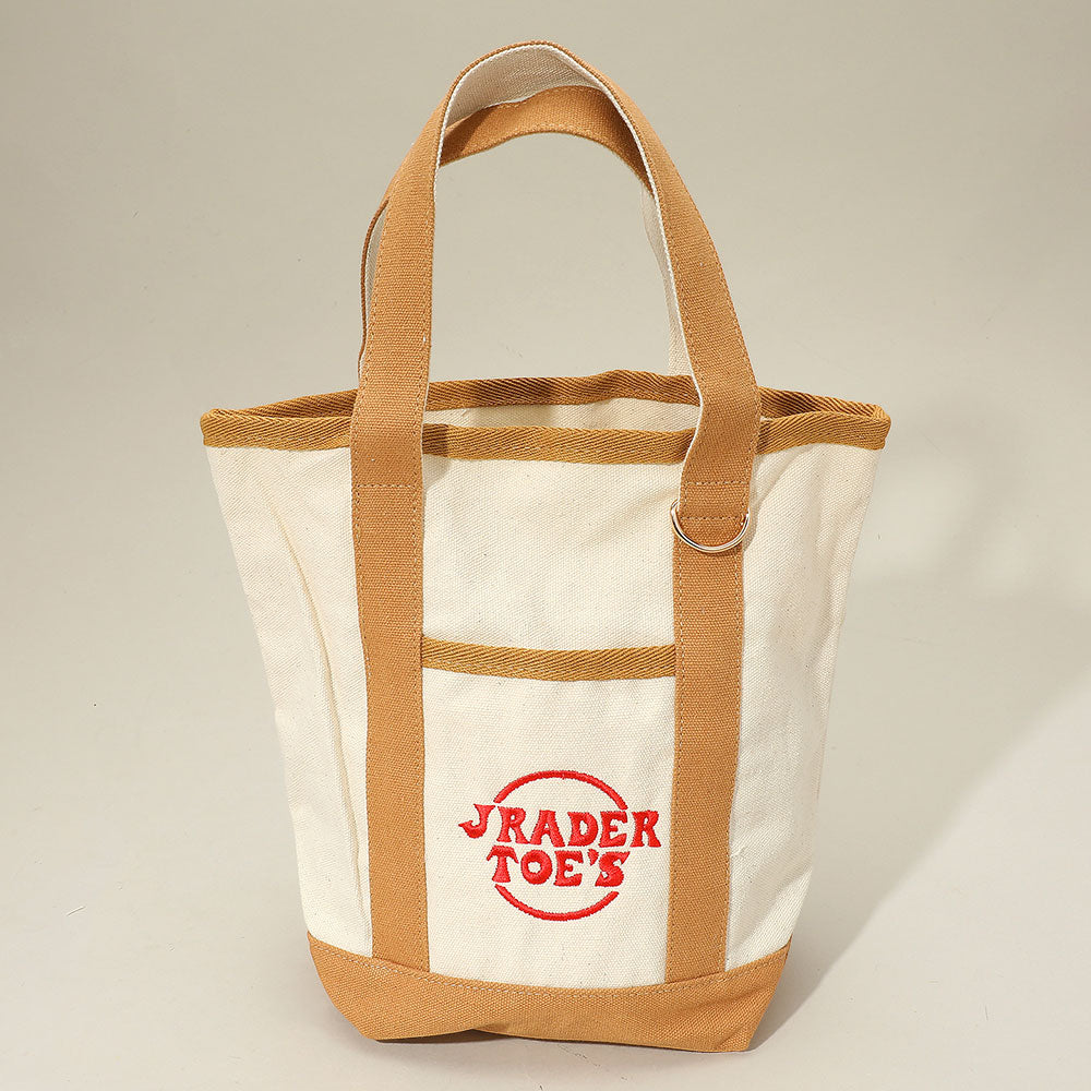 Madeline Love Khaki Jrader Toes Message Embroidered Small Multi Purpose Canvas Tote Bag - Bags & Wallets