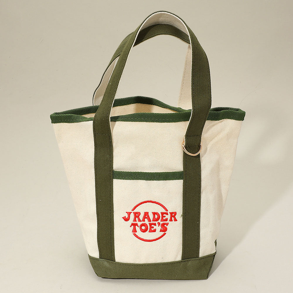 Madeline Love Olive Green Jrader Toes Message Embroidered Small Multi Purpose Canvas Tote Bag - Bags & Wallets