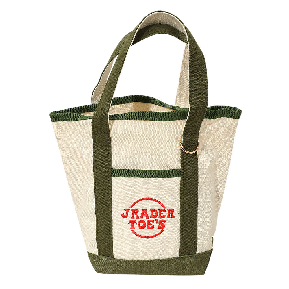Madeline Love Olive Green Jrader Toes Message Embroidered Small Multi Purpose Canvas Tote Bag - Bags & Wallets - desc