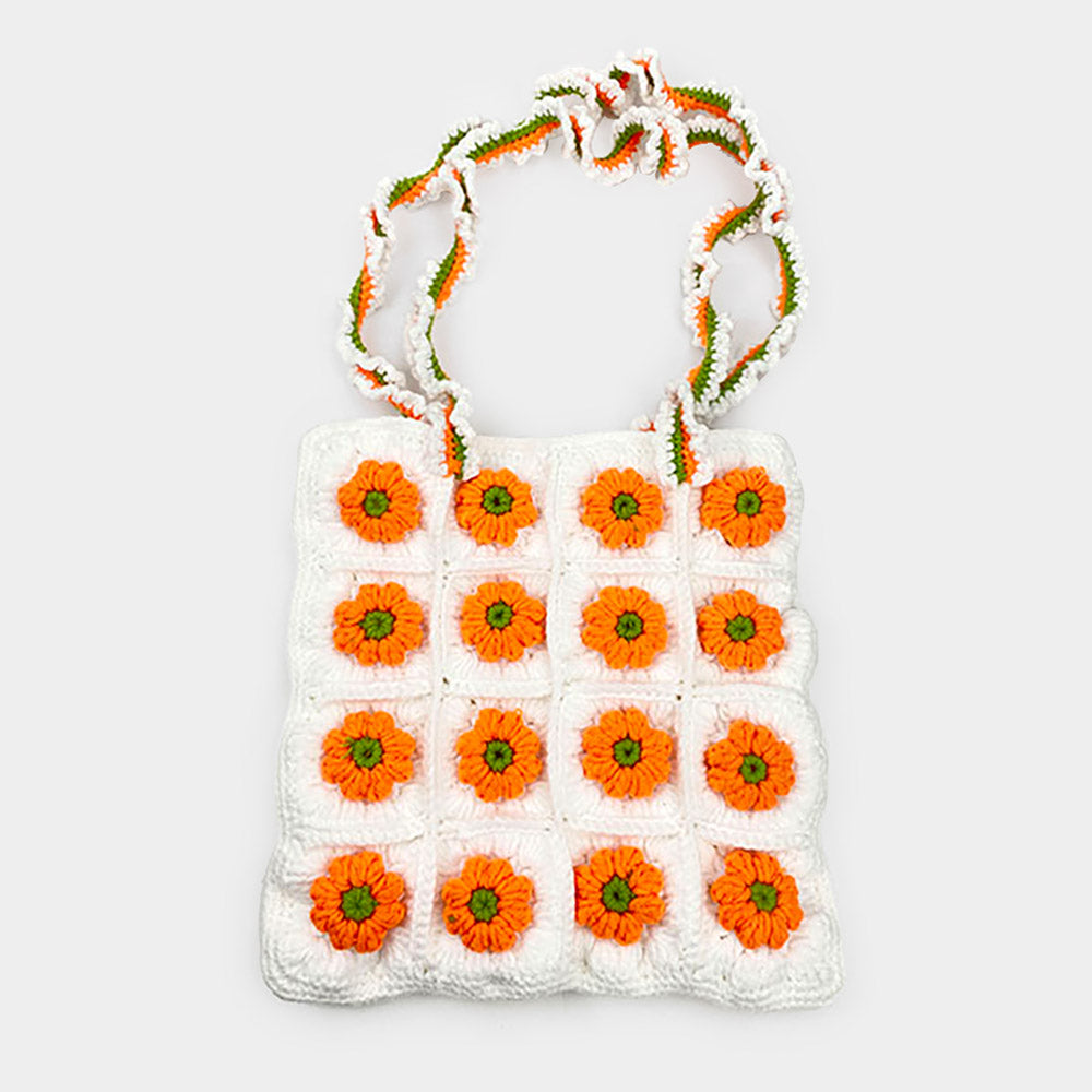 Madeline Love White, Yellow Granny Square Flower Pattern Crochet Tote Bag - Bags & Wallets