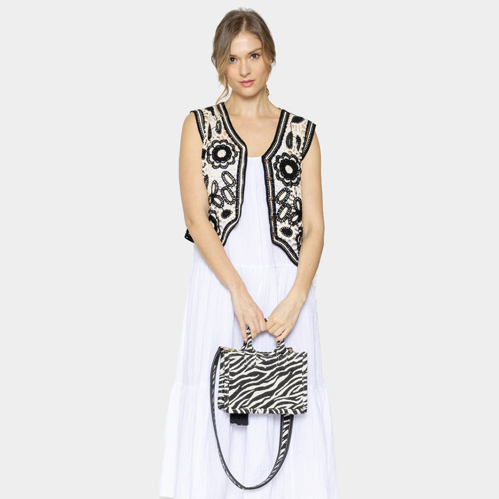 Madeline Love White Zebra Patterned Mini Tote Bag - Bags & Wallets