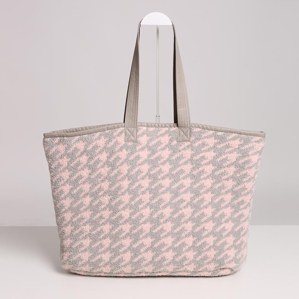 Madeline Love Pink Houndstooth Patterned Tote Bag - Bags & Wallets - desc