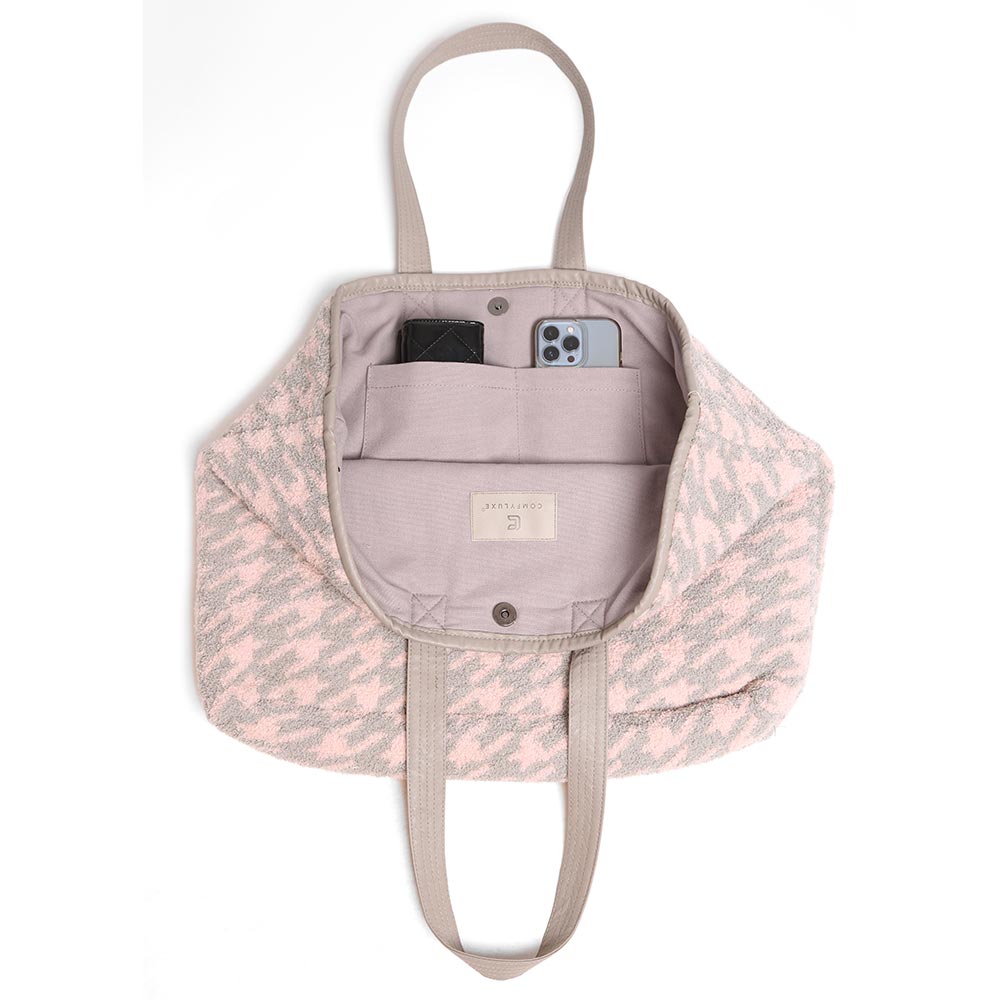 Madeline Love Pink Houndstooth Patterned Tote Bag - Bags & Wallets - extra