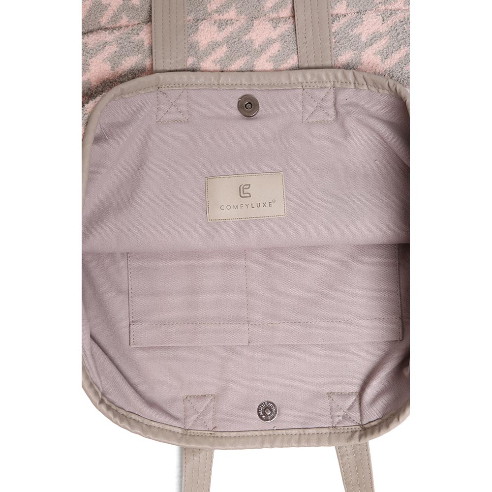 Madeline Love Pink Houndstooth Patterned Tote Bag - Bags & Wallets - extra