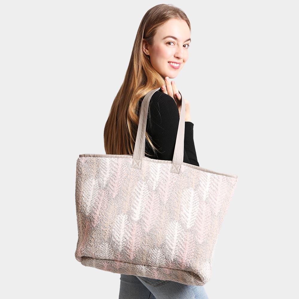 Madeline Love Pink Feather Patterned Tote Bag - Bags & Wallets