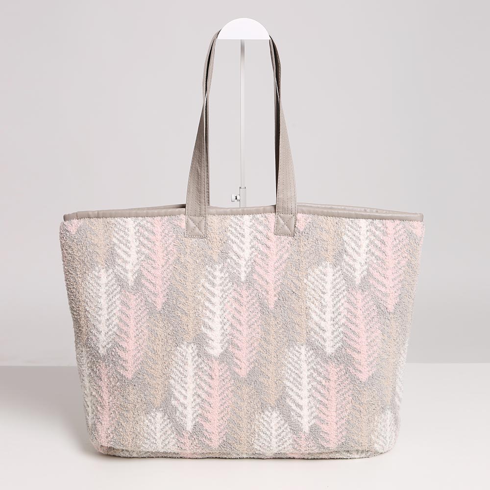 Madeline Love Pink Feather Patterned Tote Bag - Bags & Wallets - desc