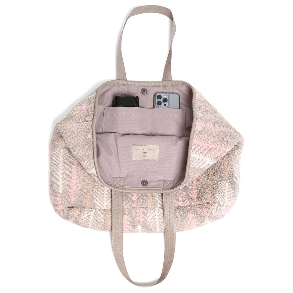 Madeline Love Pink Feather Patterned Tote Bag - Bags & Wallets - extra
