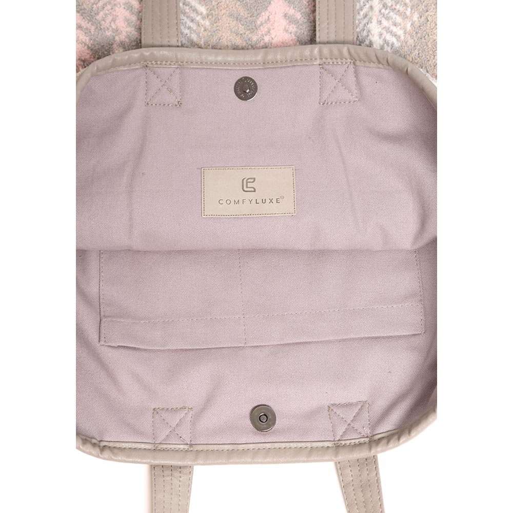 Madeline Love Pink Feather Patterned Tote Bag - Bags & Wallets - extra