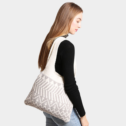 Madeline Love Gray Geometric Knit Tote Bag - Bags & Wallets
