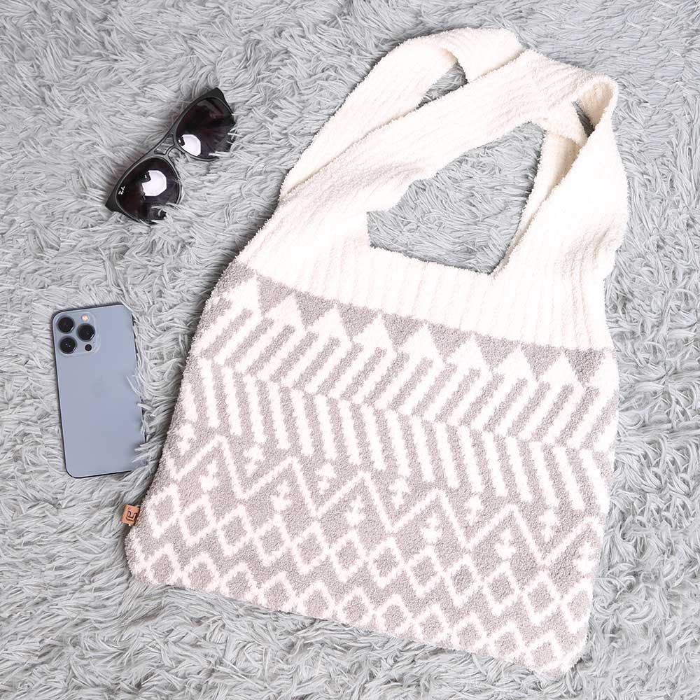 Madeline Love Gray Geometric Knit Tote Bag - Bags & Wallets - desc