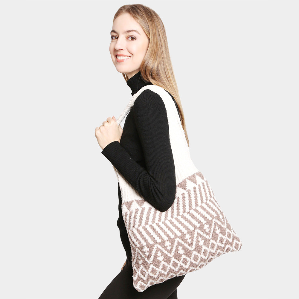 Madeline Love Taupe Geometric Knit Tote Bag - Bags & Wallets