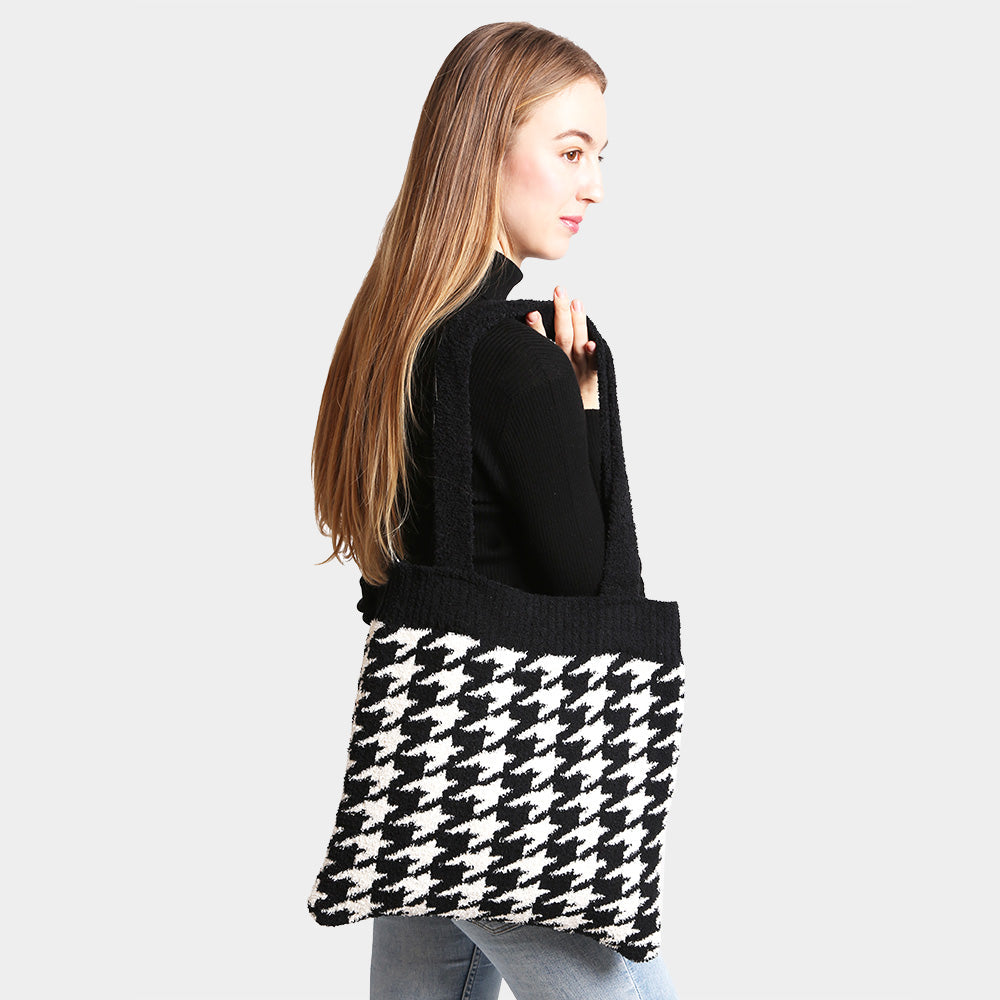 Madeline Love Black Houndstooth Knit Tote Bag - Bags & Wallets