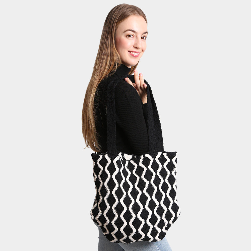 Madeline Love Black Chevron Knit Tote Bag - Bags & Wallets