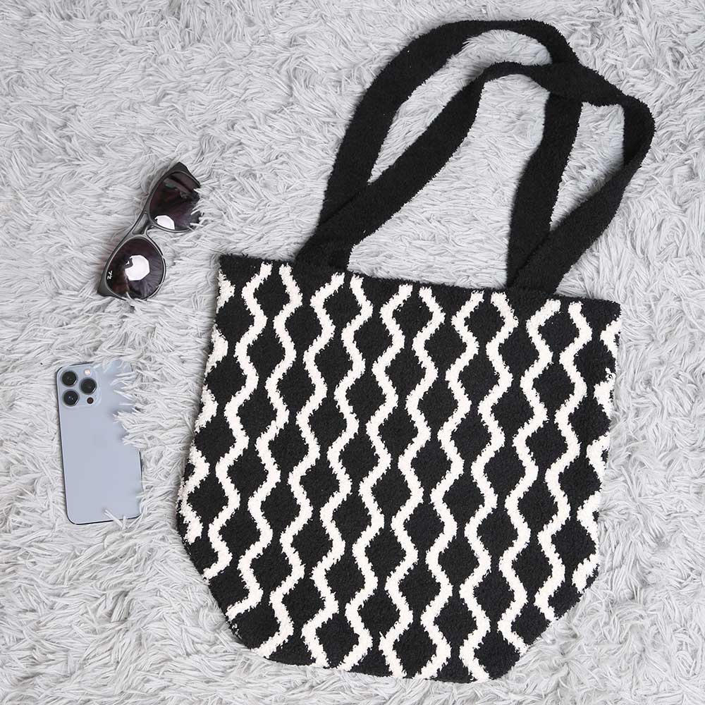 Madeline Love Black Chevron Knit Tote Bag - Bags & Wallets - desc