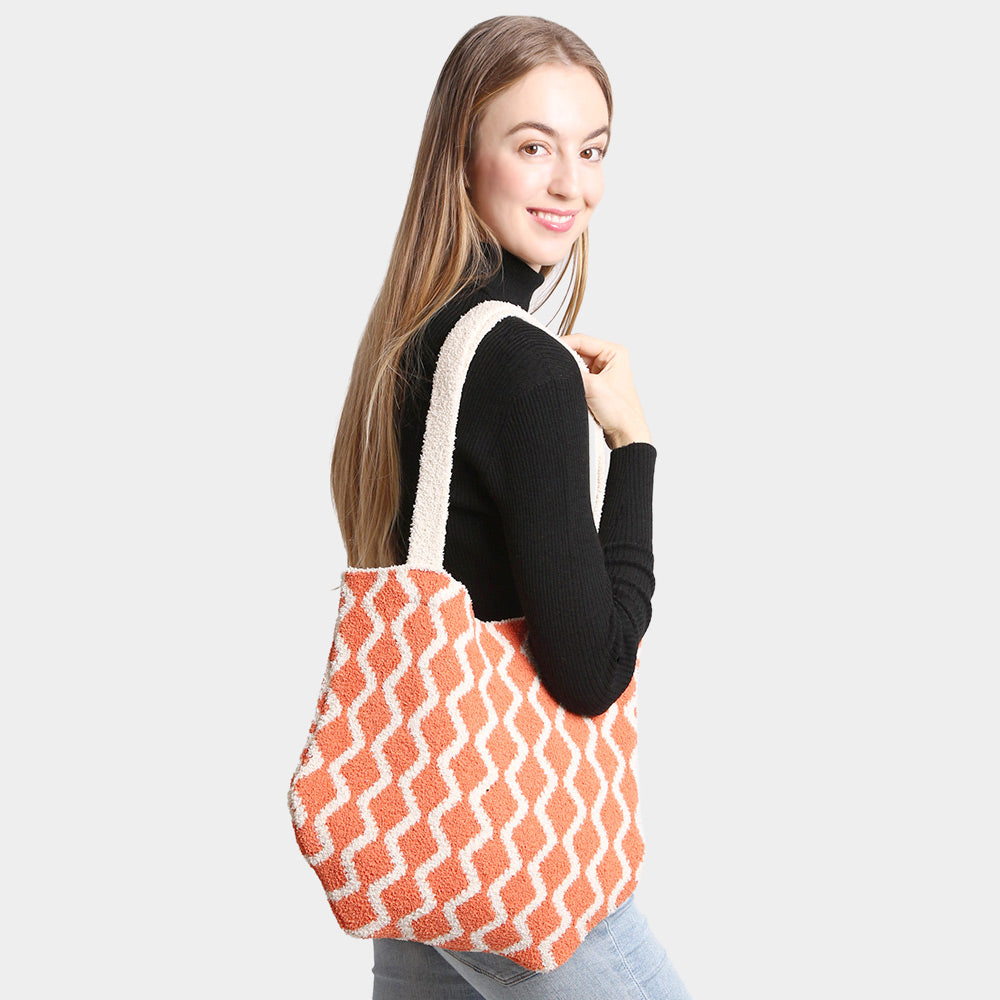 Madeline Love Orange Chevron Knit Tote Bag - Bags & Wallets
