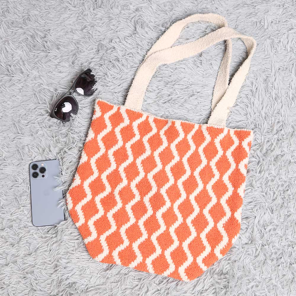 Madeline Love Orange Chevron Knit Tote Bag - Bags & Wallets - desc
