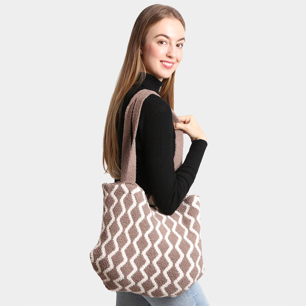 Madeline Love Taupe Chevron Knit Tote Bag - Bags & Wallets