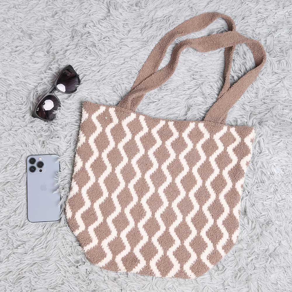 Madeline Love Taupe Chevron Knit Tote Bag - Bags & Wallets - desc