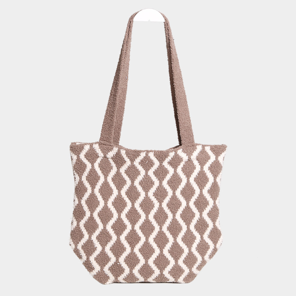 Madeline Love Taupe Chevron Knit Tote Bag - Bags & Wallets - extra