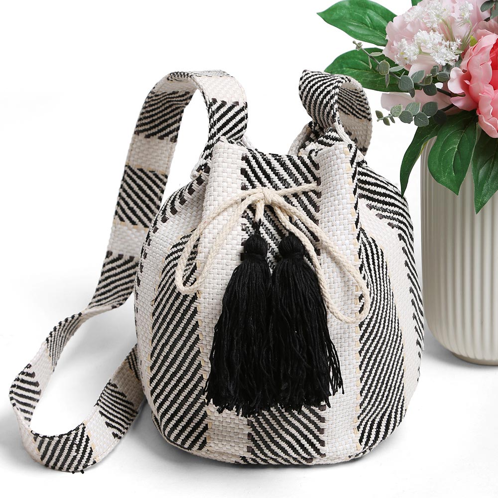 Madeline Love Black Boho Tassel Bucket Shoulder Bag / Crossbody Bag - Bags & Wallets - extra