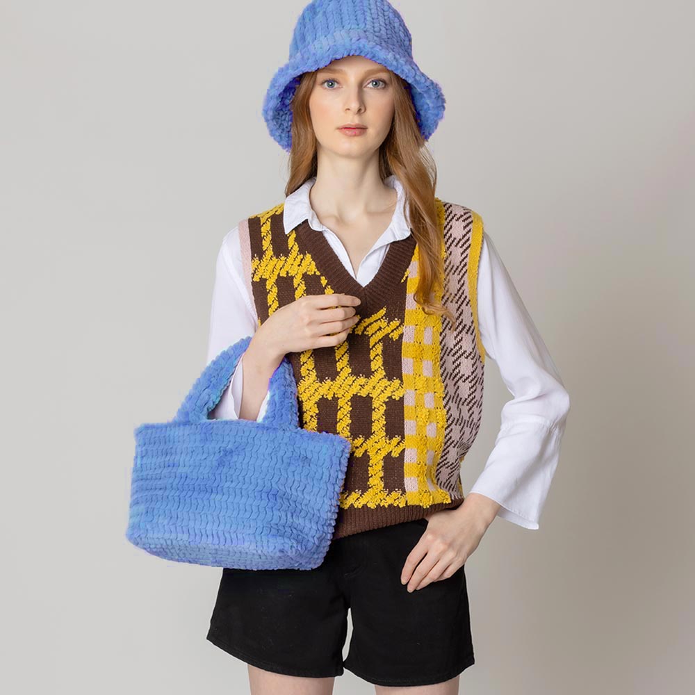 Madeline Love Blue Fuzzy Fur Mini Tote Bag - Bags & Wallets