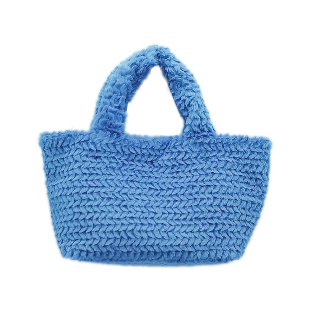Madeline Love Blue Fuzzy Fur Mini Tote Bag - Bags & Wallets - desc
