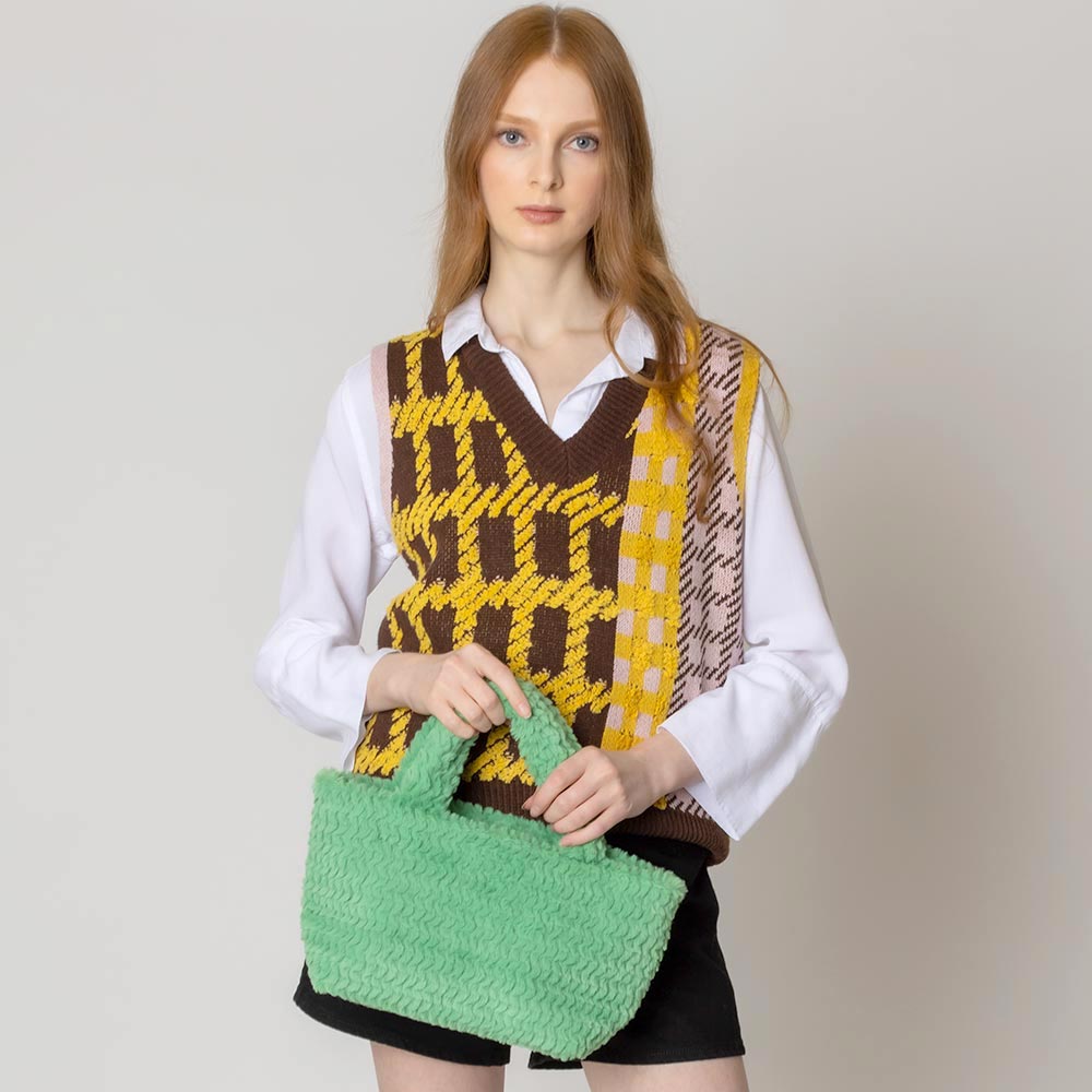 Madeline Love Green Fuzzy Fur Mini Tote Bag - Bags & Wallets