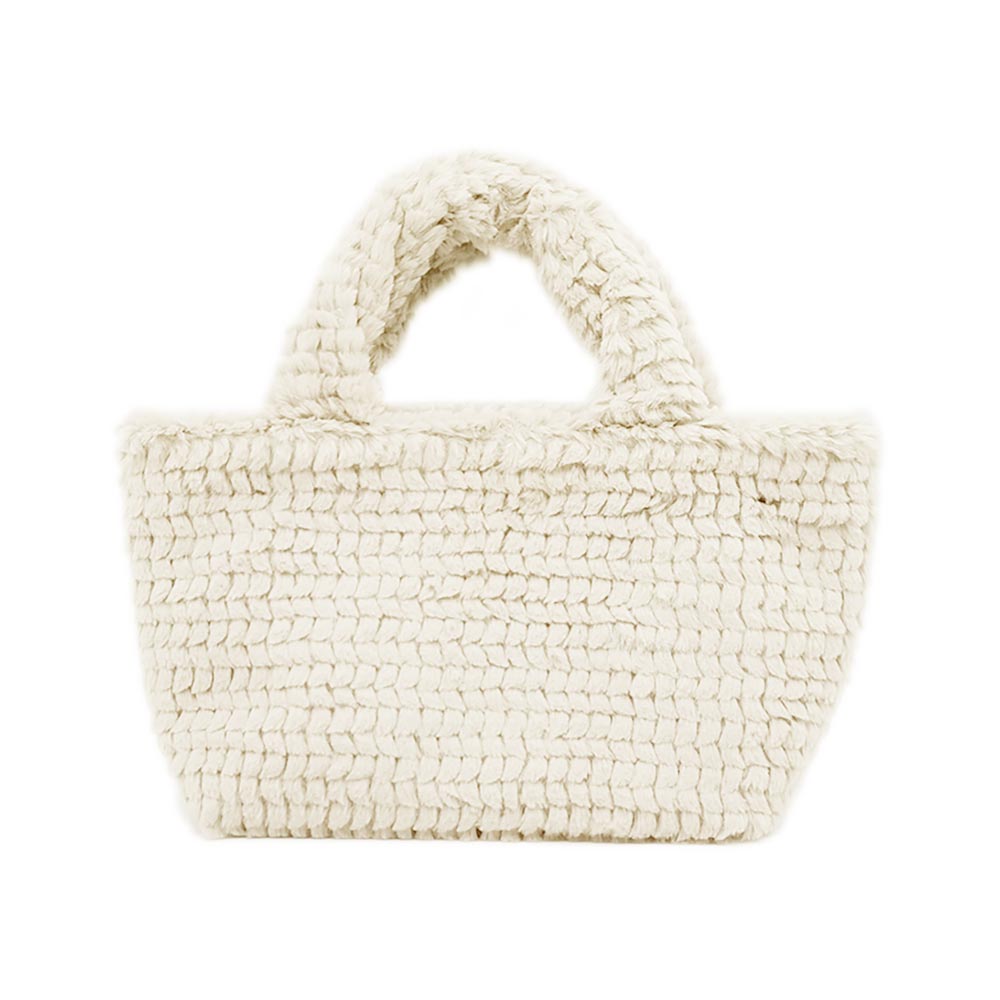 Madeline Love Ivory Fuzzy Fur Mini Tote Bag - Bags & Wallets - desc