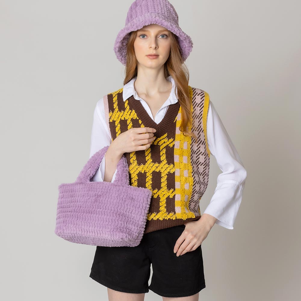 Madeline Love Lavender Fuzzy Fur Mini Tote Bag - Bags & Wallets