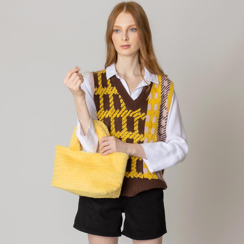 Madeline Love Yellow Fuzzy Fur Mini Tote Bag - Bags & Wallets