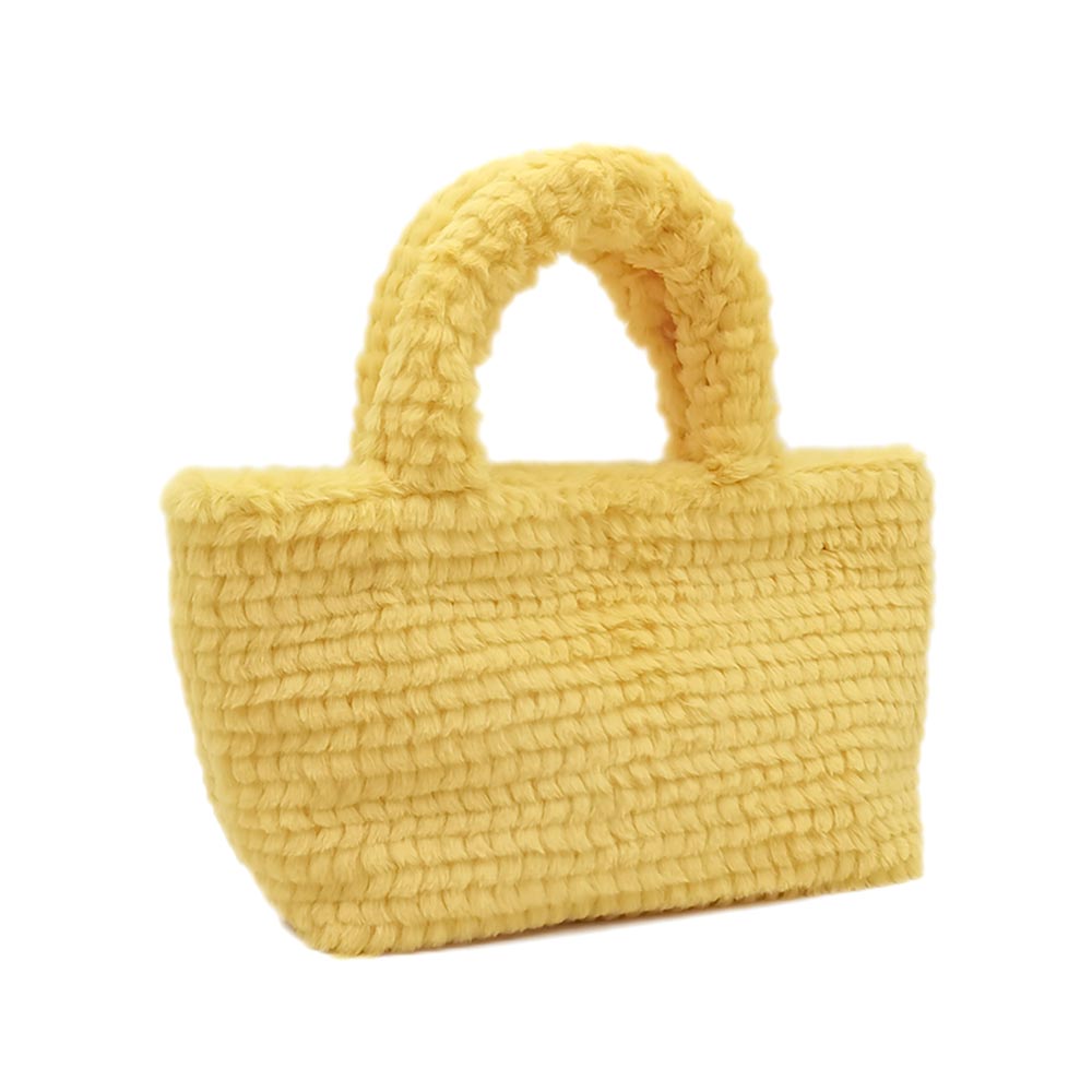 Madeline Love Yellow Fuzzy Fur Mini Tote Bag - Bags & Wallets - desc